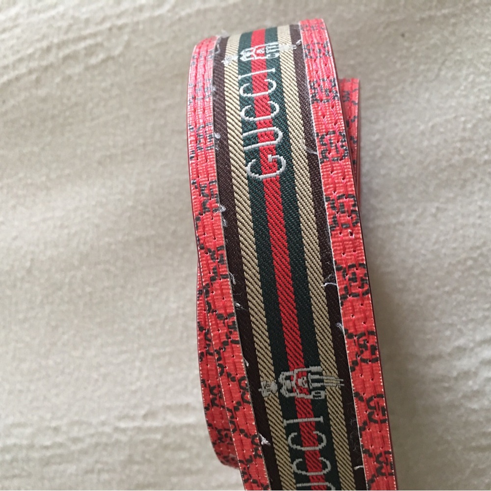 Gucci Leather Belt Red Green Beige Interlocking G Buckle 37-41 Waist - Picture 6 of 16